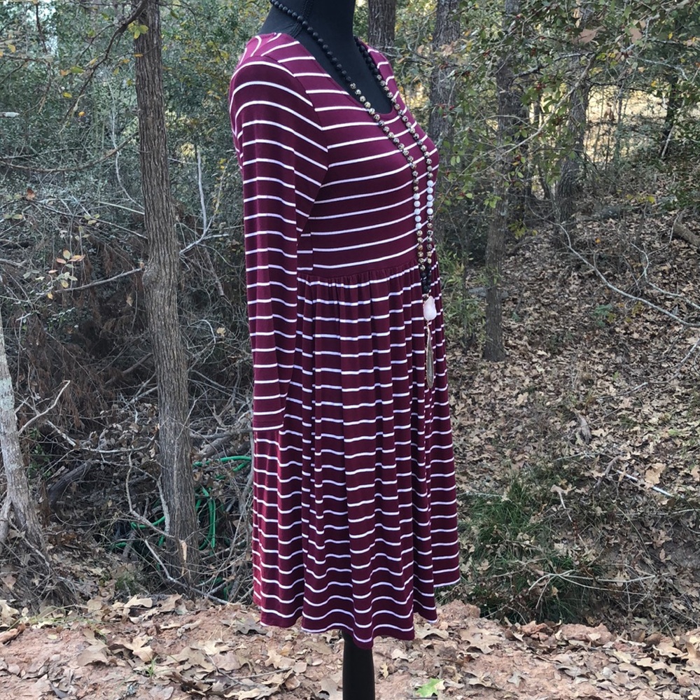 FREE When Bundled! AZ Co Maroon Striped Dress - Picture 2 of 6